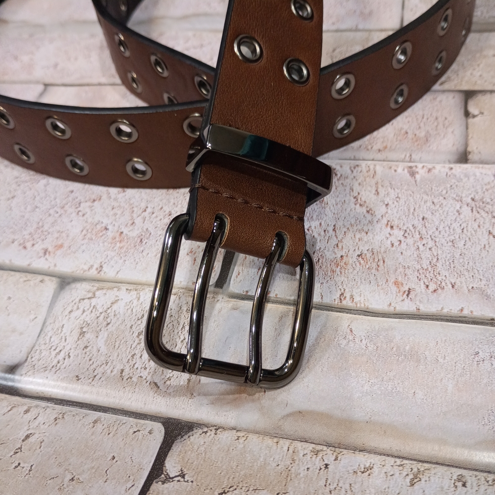 Brown Leather Belt with Metal Buckle